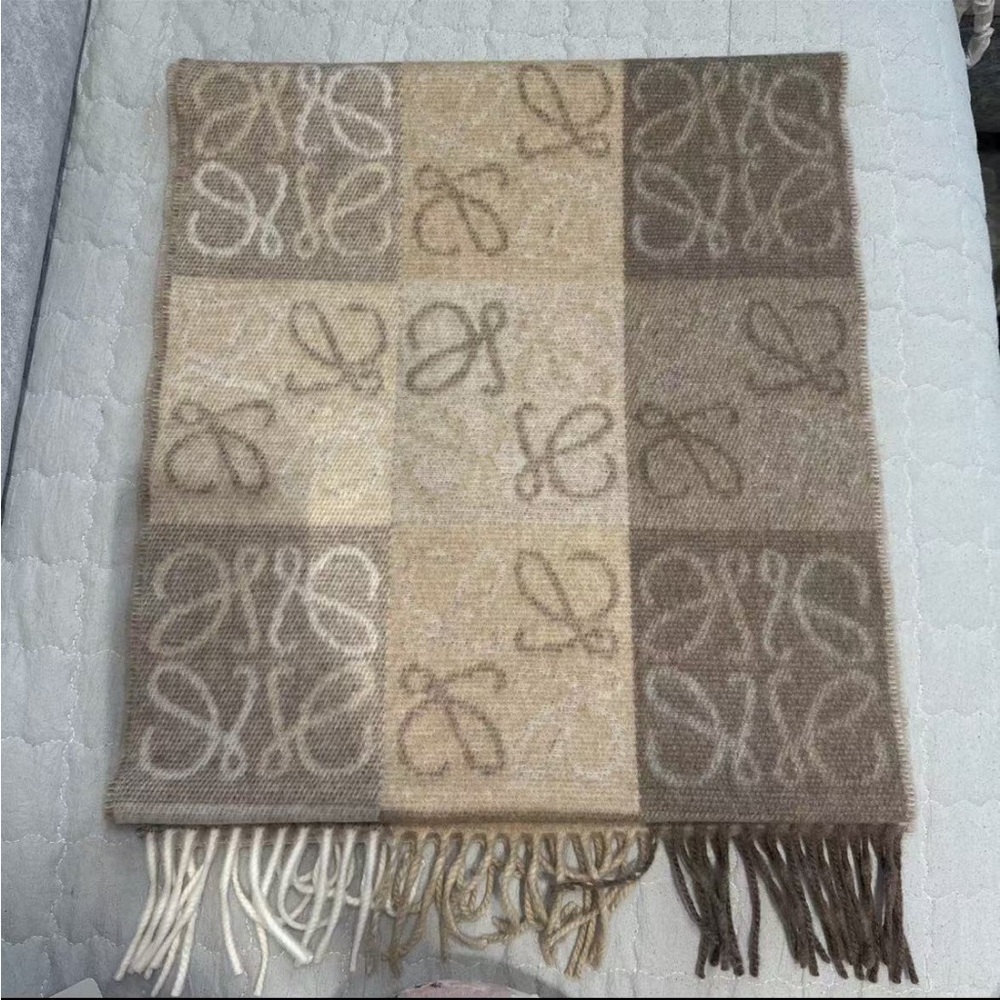 Loewe Fringed intarsia wool and cashmere-blend scarf
